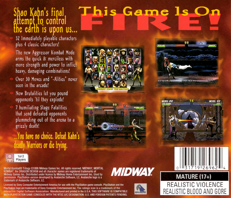 Mortal Kombat Trilogy — Box back