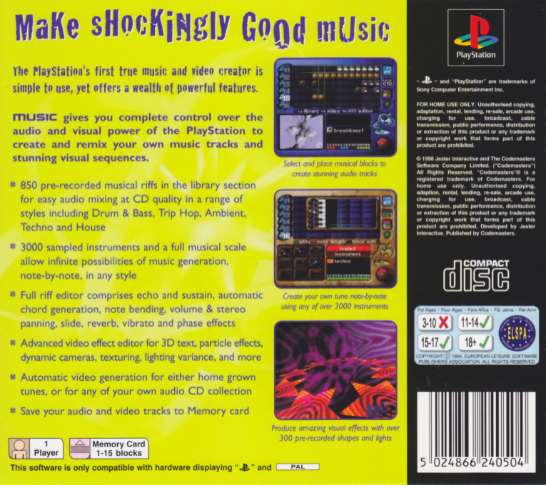 Music : Music Creation for the PlayStation — Box back