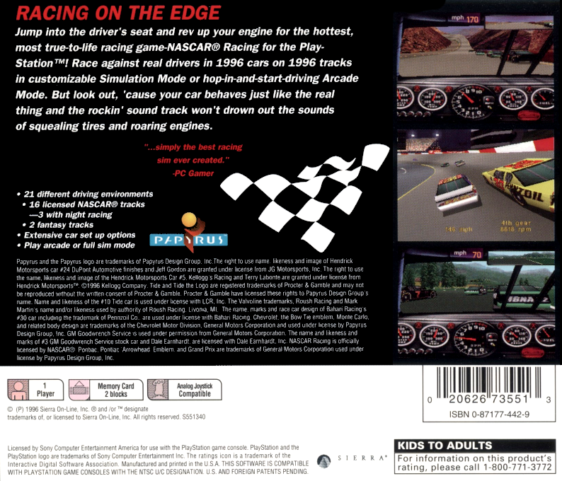 NASCAR Racing — Box back