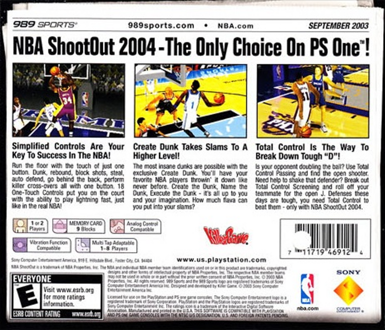NBA ShootOut 2004 — Box back