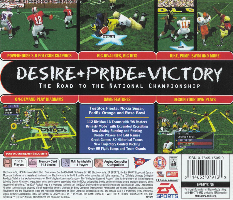 NCAA Football 99 — Box back