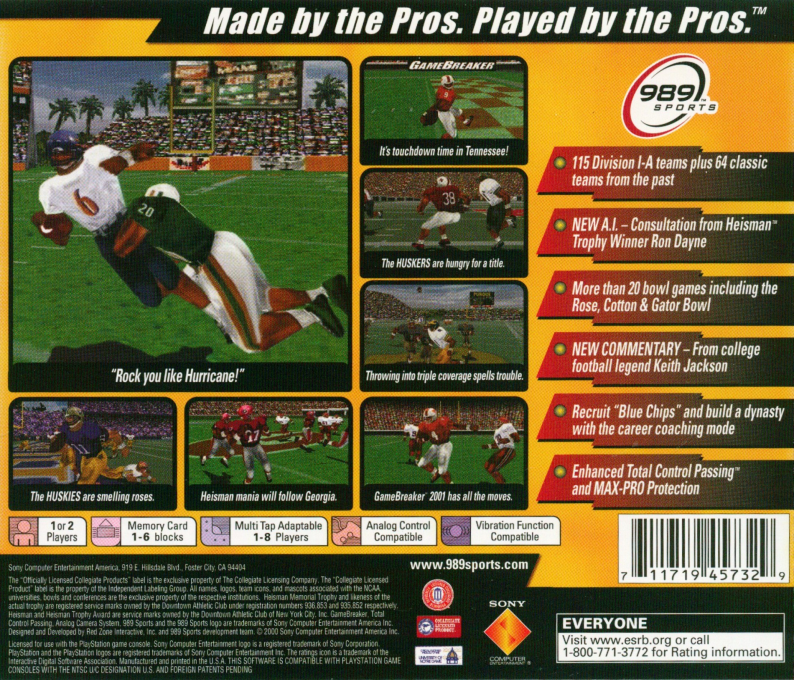 NCAA GameBreaker 2001 — Box back