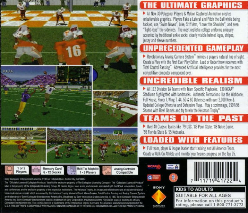 NCAA GameBreaker 98 — Box back