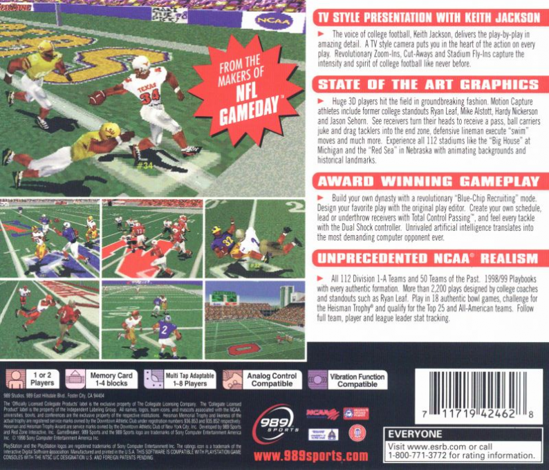 NCAA GameBreaker 99 — Box back