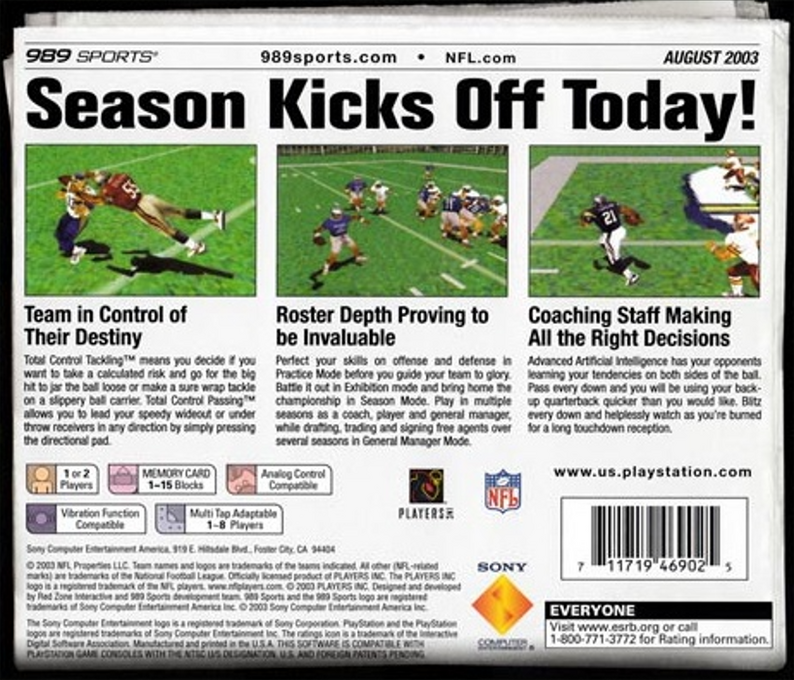 NFL GameDay 2004 — Box back