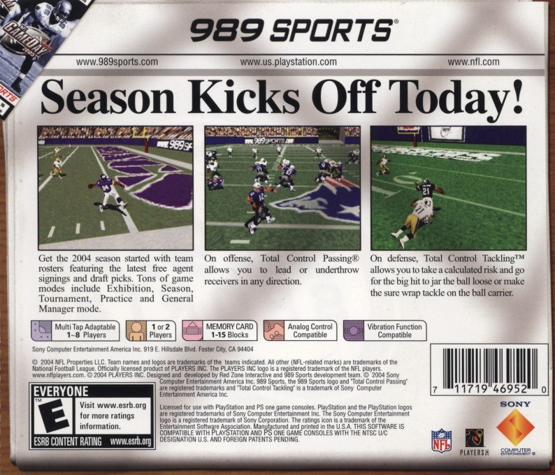 NFL GameDay 2005 — Box back