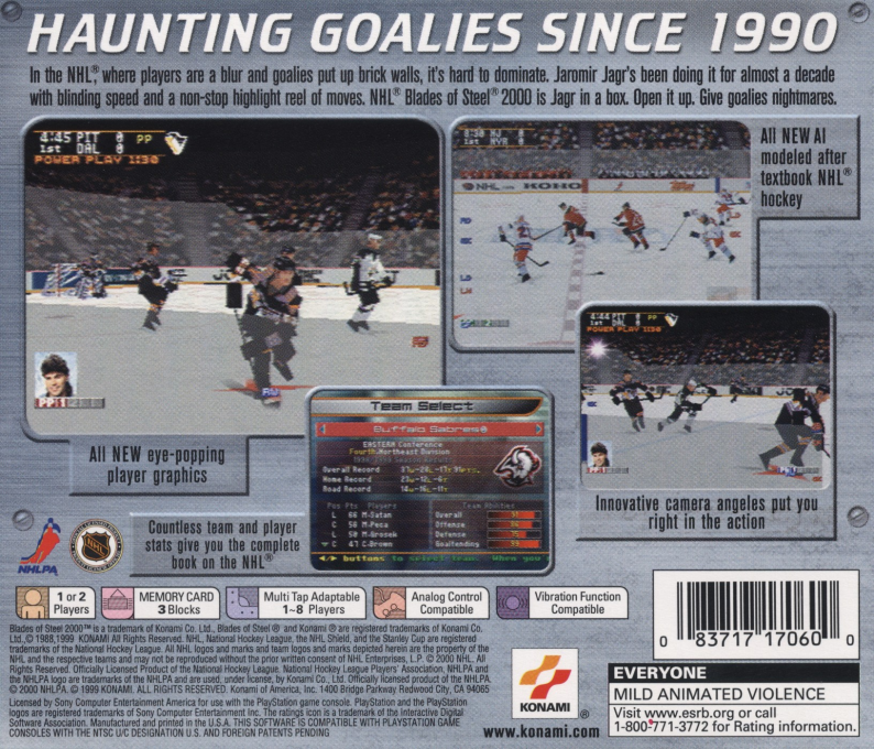 NHL Blades of Steel 2000 — Box back
