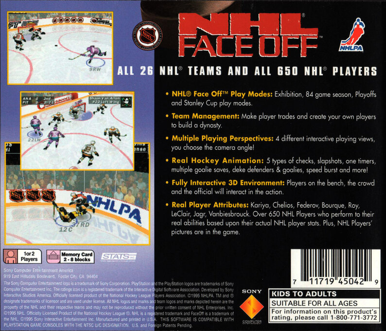 NHL Face Off — Box back