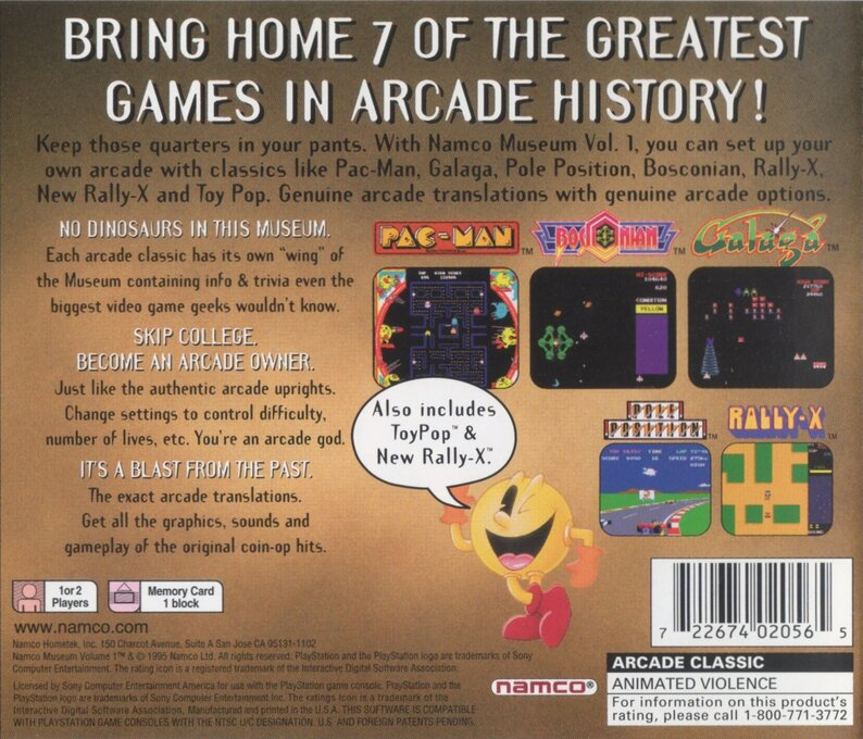 Namco Museum Vol. 1 — Box back