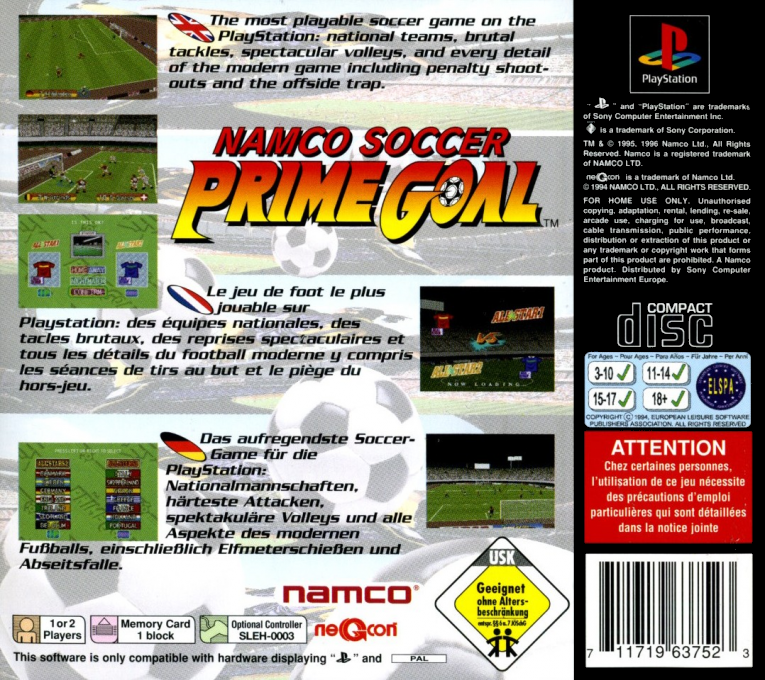 Namco Soccer Prime Goal — Box back