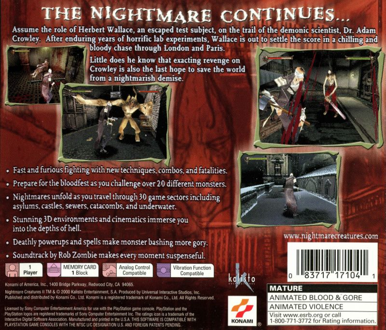 Nightmare Creatures II — Box back