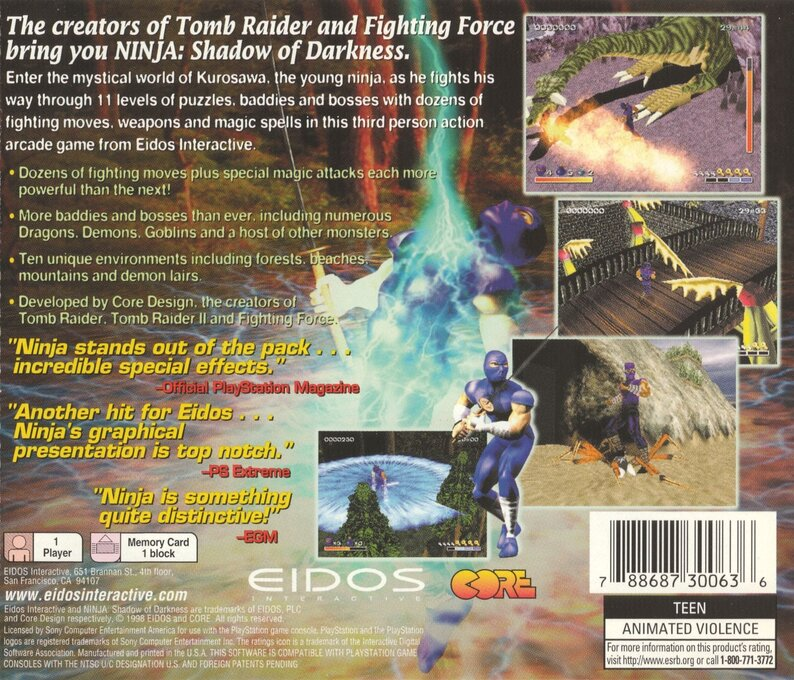 Ninja : Shadow of Darkness — Box back