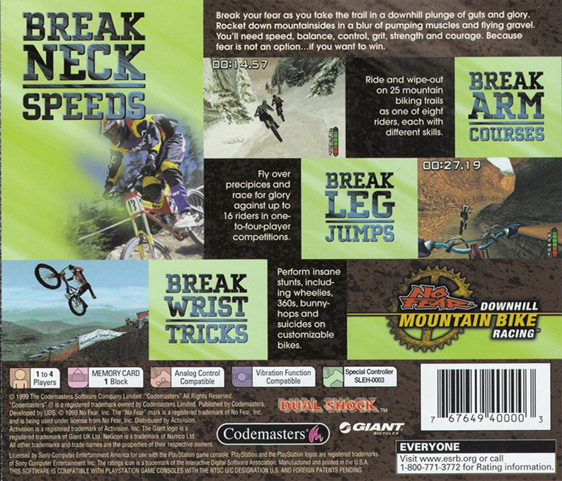 No Fear Downhill Mountain Bike Racing — Box back