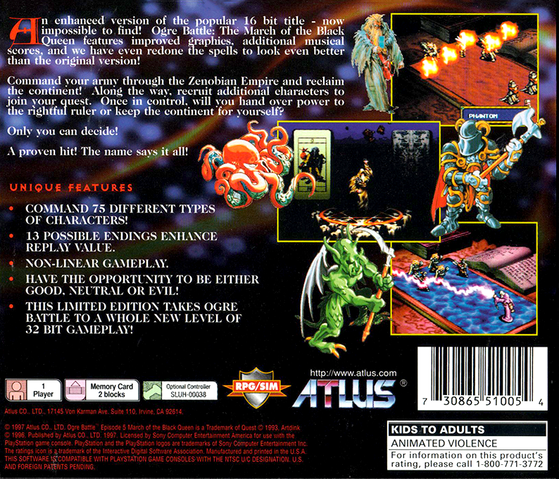 Ogre Battle : The March of the Black Queen — Box back