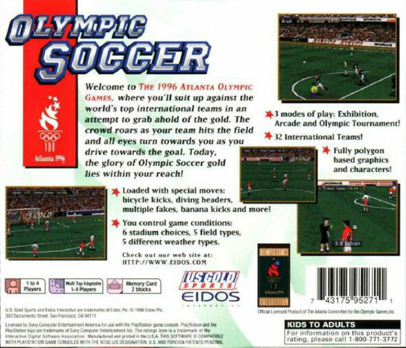Olympic Soccer : Atlanta 1996 — Box back