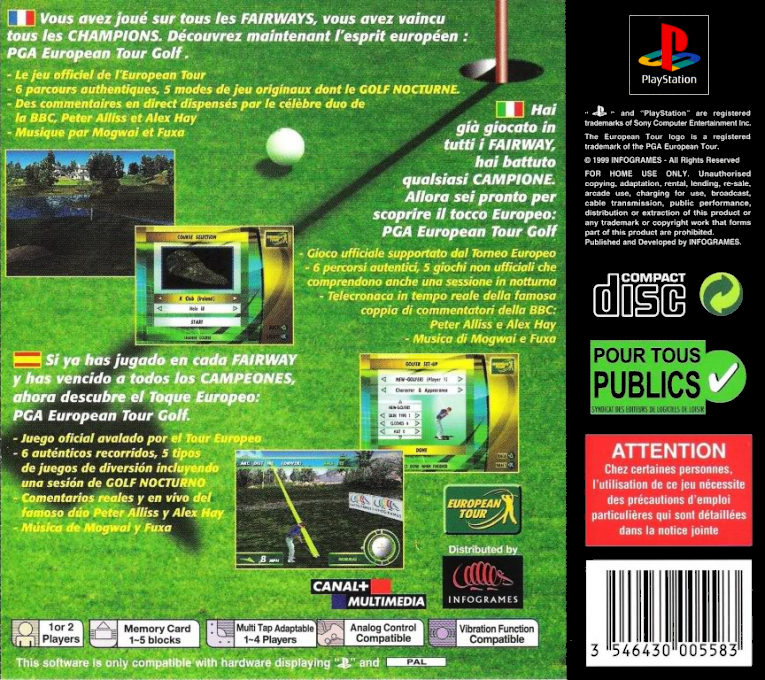 PGA European Tour Golf — Box back