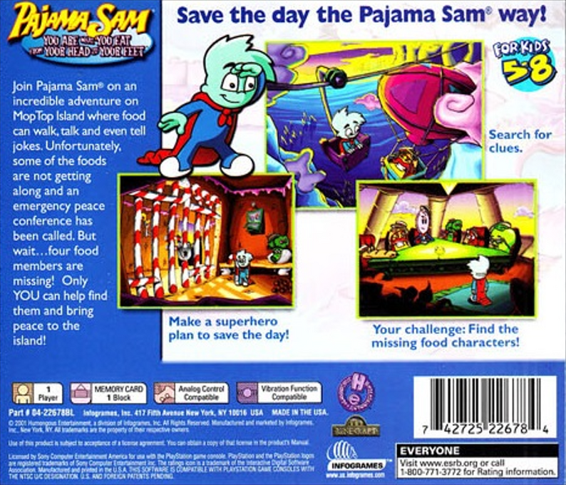 Pajama Sam : You Are What You Eat from Your Head to Your Feet — Box back