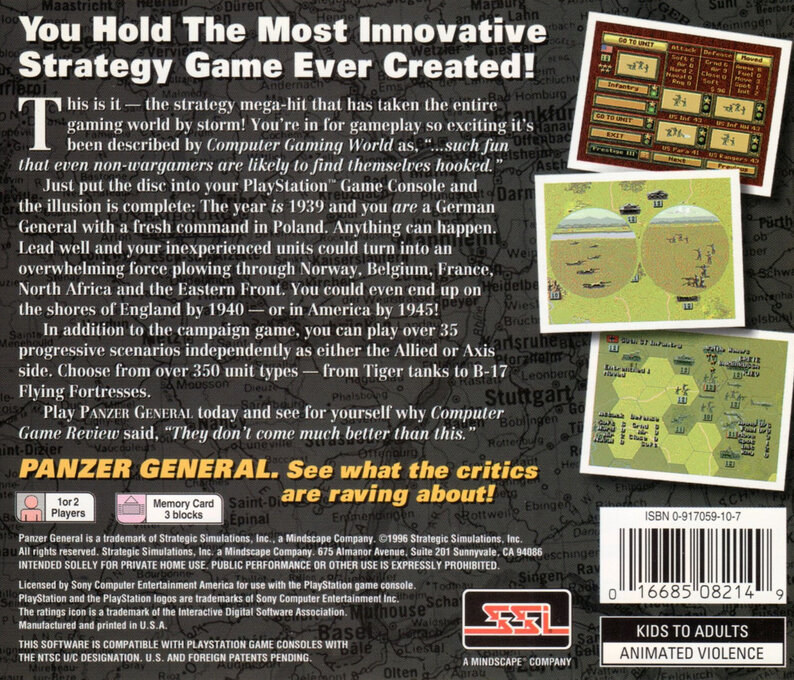 Panzer General — Box back