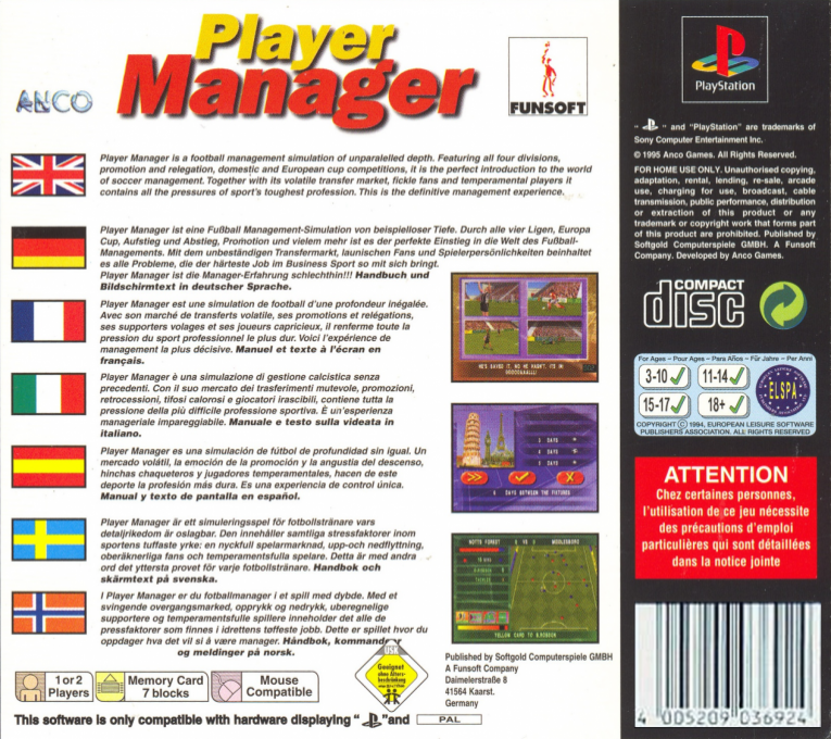 Player Manager — Box back