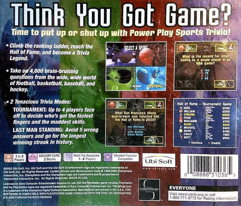 Power Play : Sports Trivia — Box back