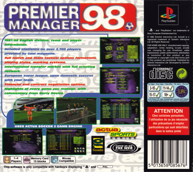 Premier Manager 98 — Box back