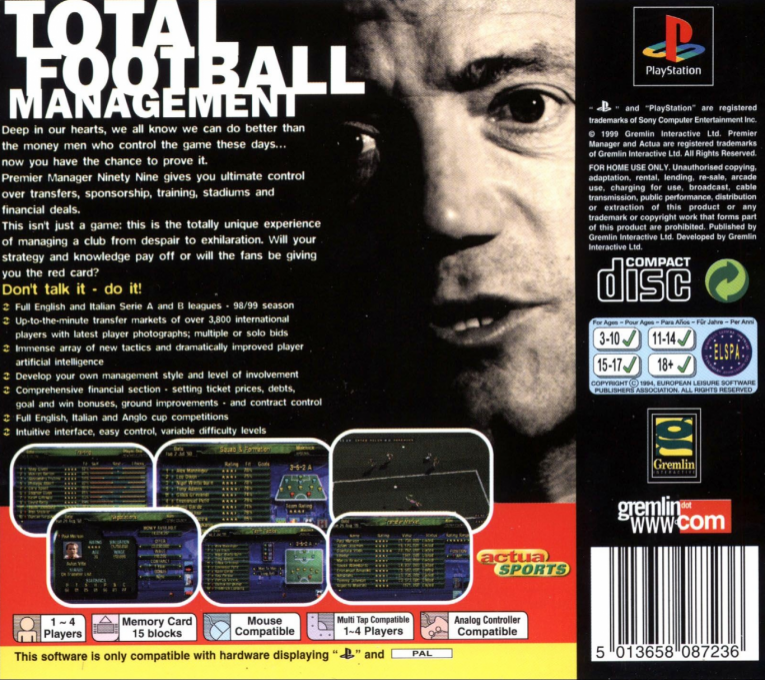 Premier Manager Ninety Nine — Box back