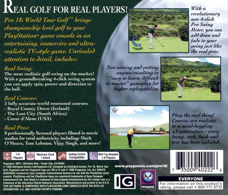 Pro 18 : World Tour Golf — Box back