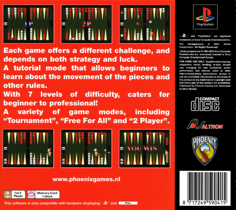 Pro Backgammon — Box back