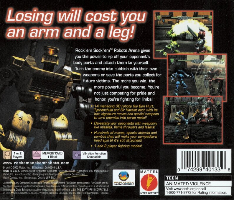 Rock 'Em Sock 'Em Robots Arena — Box back