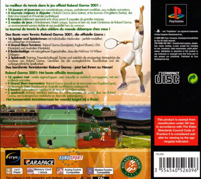 Roland Garros French Open 2001 — Box back