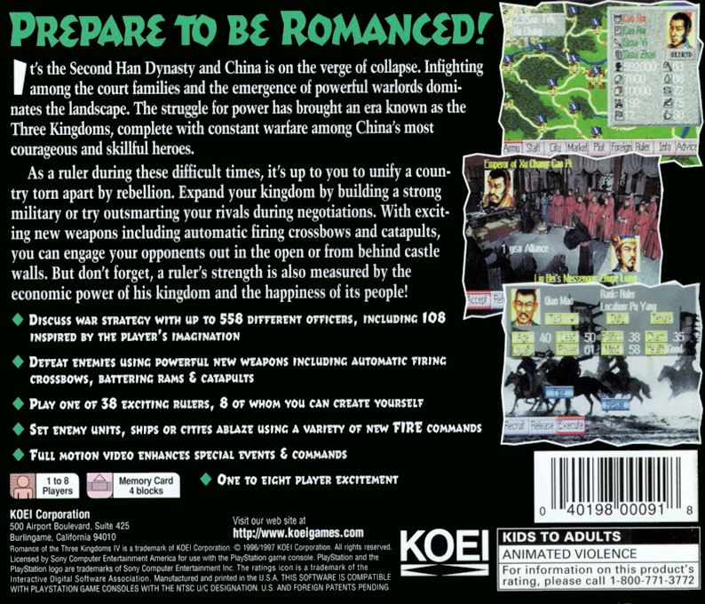 Romance of the Three Kingdoms IV : Wall of Fire — Box back