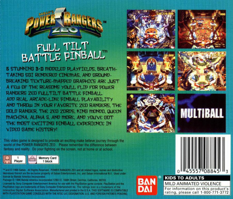 Saban's Power Rangers Zeo : Full Tilt Battle Pinball — Box back