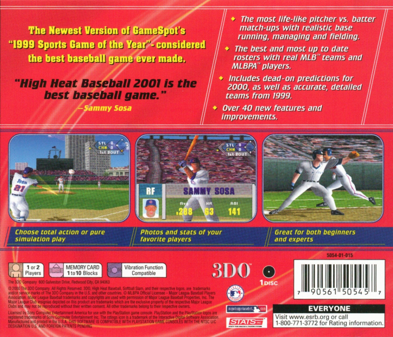 Sammy Sosa High Heat Baseball 2001 — Box back