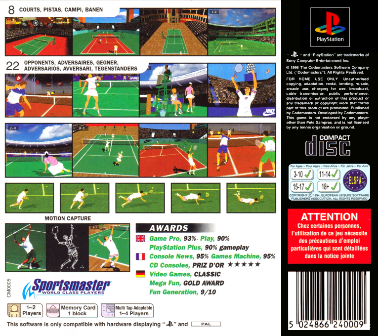 Sampras Extreme Tennis — Box back