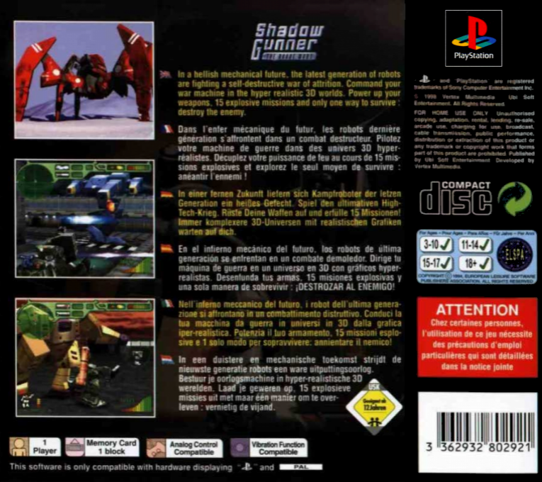 Shadow Gunner : The Robot Wars — Box back