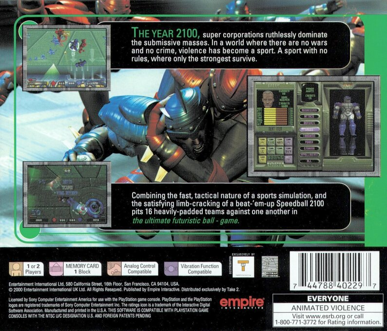 Speedball 2100 — Box back