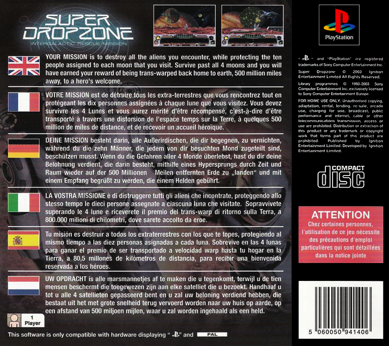 Super Dropzone : Intergalactic Rescue Mission — Box back