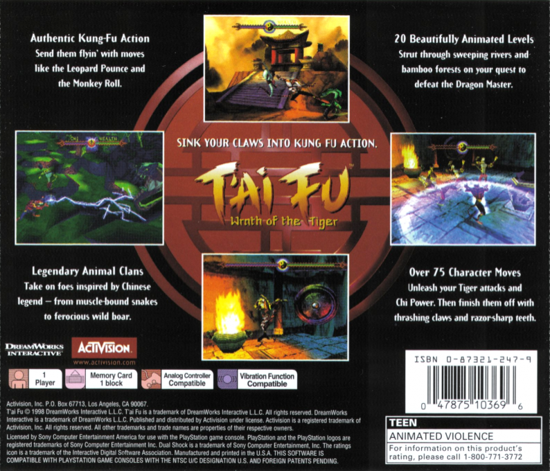 T'ai Fu : Wrath of the Tiger — Box back