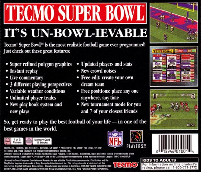 Tecmo Super Bowl — Box back