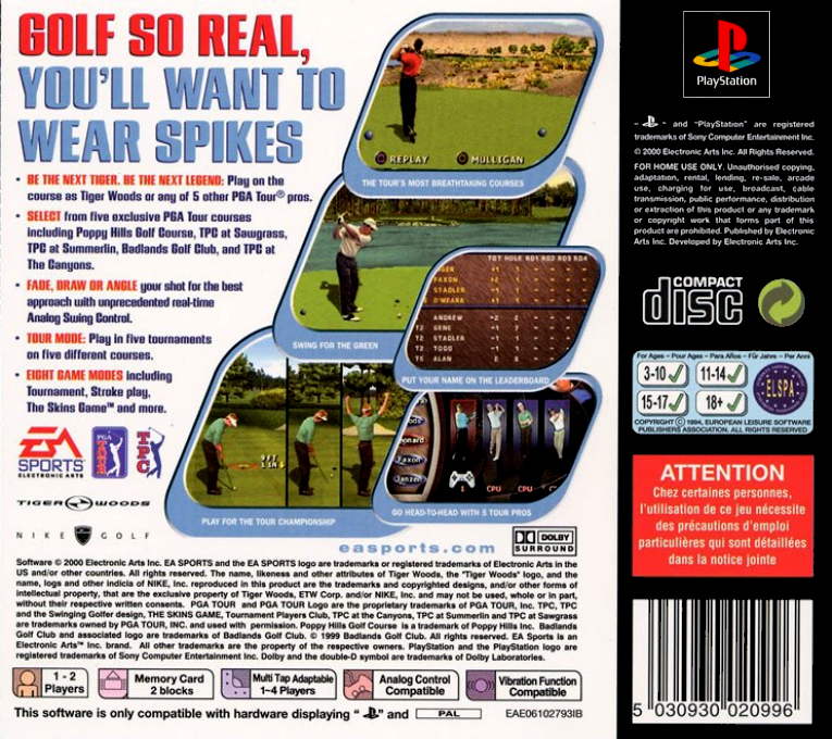 Tiger Woods PGA Tour 2000 — Box back