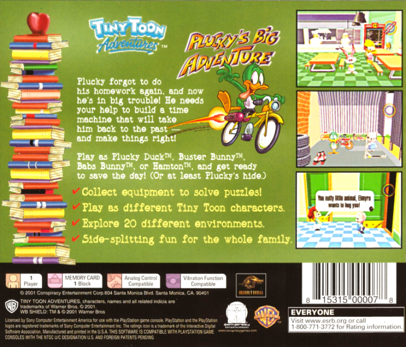 Tiny Toon Adventures : Plucky's Big Adventure — Box back