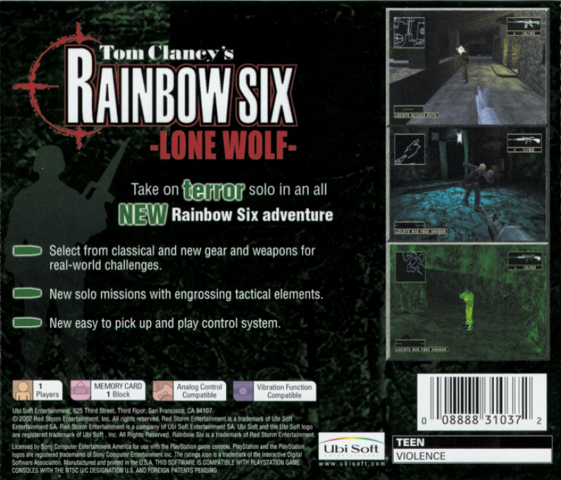 Tom Clancy's Rainbow Six : Lone Wolf — Box back