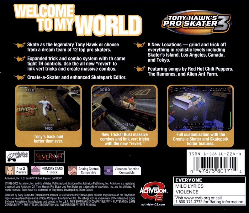 Tony Hawk's Pro Skater 3 — Box back