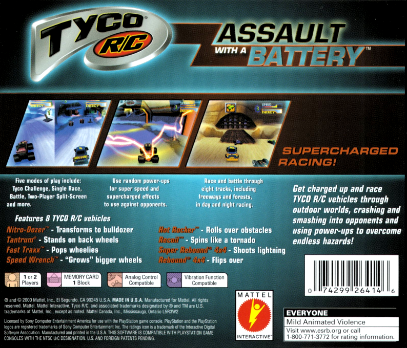Tyco R-C : Assault with a Battery — Box back