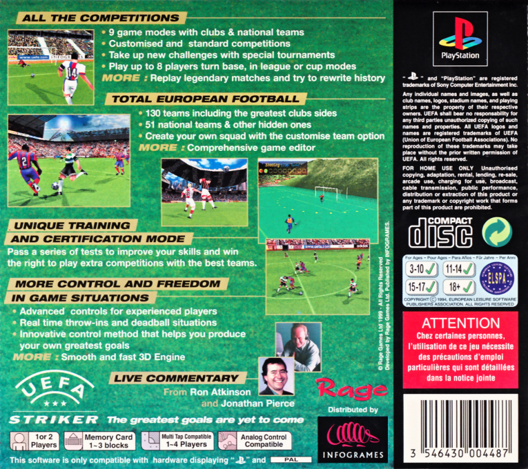 UEFA Striker — Box back