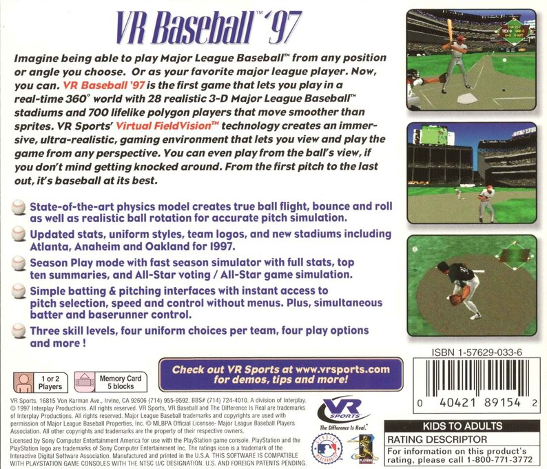 VR Baseball '97 — Box back