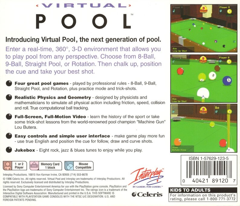 Virtual Pool — Box back