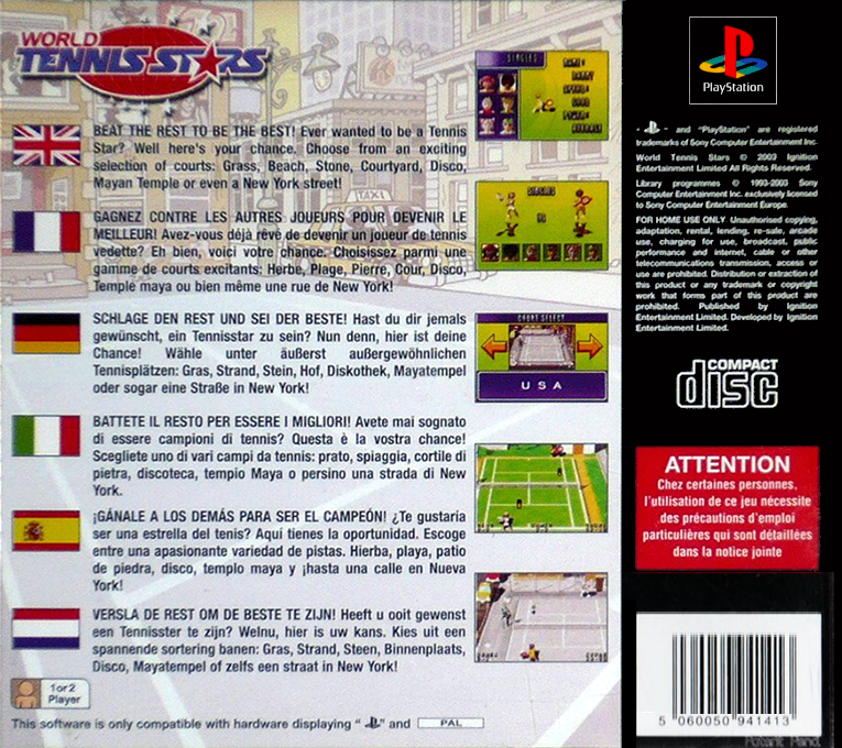 World Tennis Stars — Box back