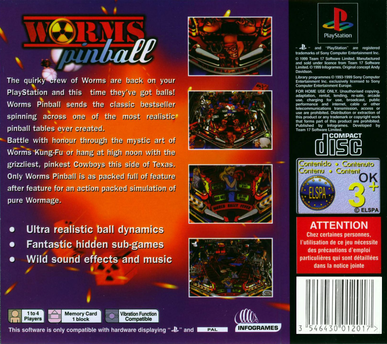 Worms Pinball — Box back