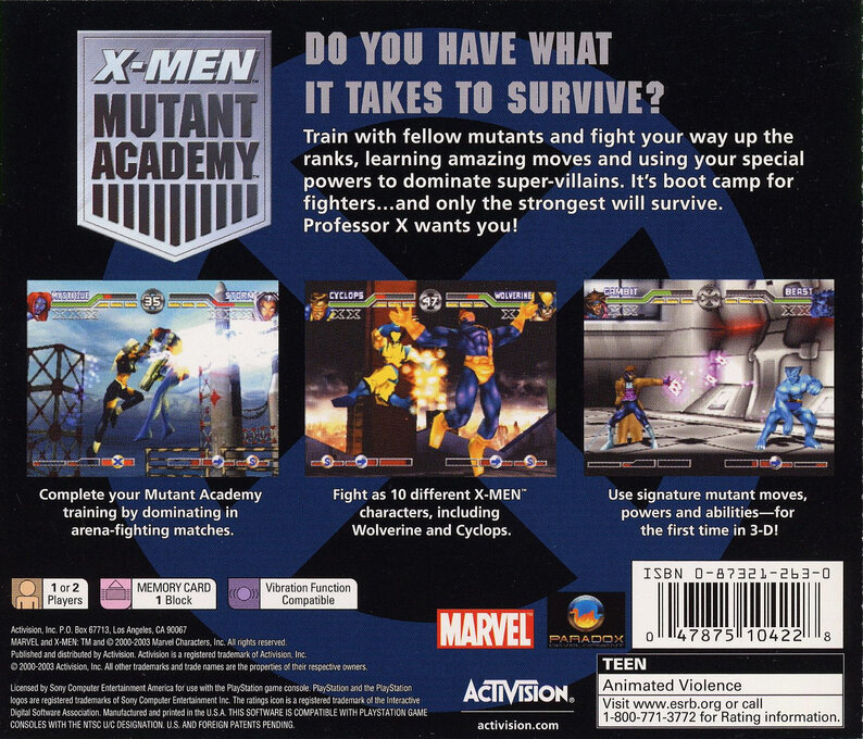 X-Men : Mutant Academy — Box back